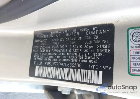 2007 Hyundai Tucson Limited/Se from USA, damaged, VIN KM8JN72D97U636588